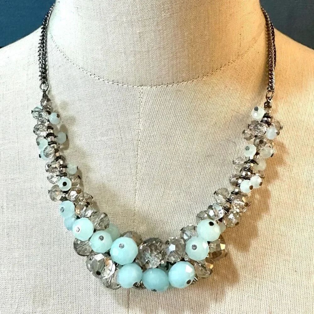Vera Wang blue and silver tone Cluster Necklace